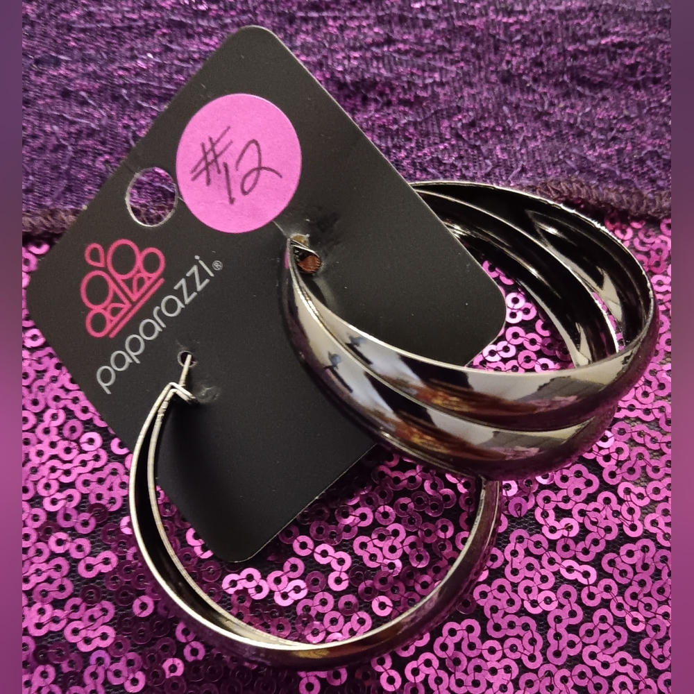 Paparazzi Sleek Black and Silver Hoops